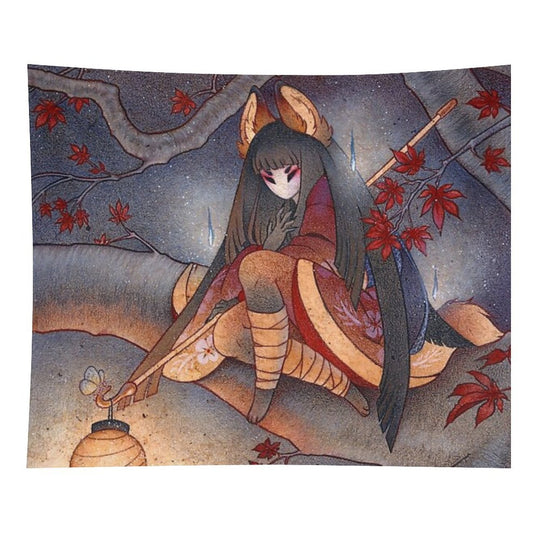 Japanese Maple Kitsune with Lantern Tapestry