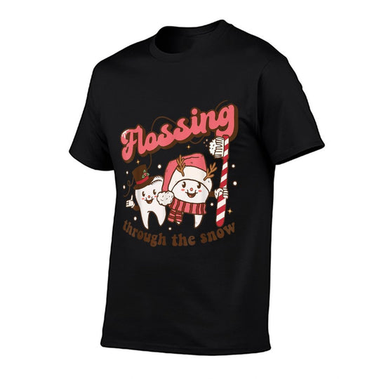 Flossing Through The Snow Dental Hygienist Christmas Dentist  Trendy Pattern T-Shirt