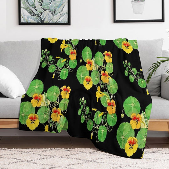 Yellow Nasturtium Flower  Botanical Illustration Lightweight Throw Blanket