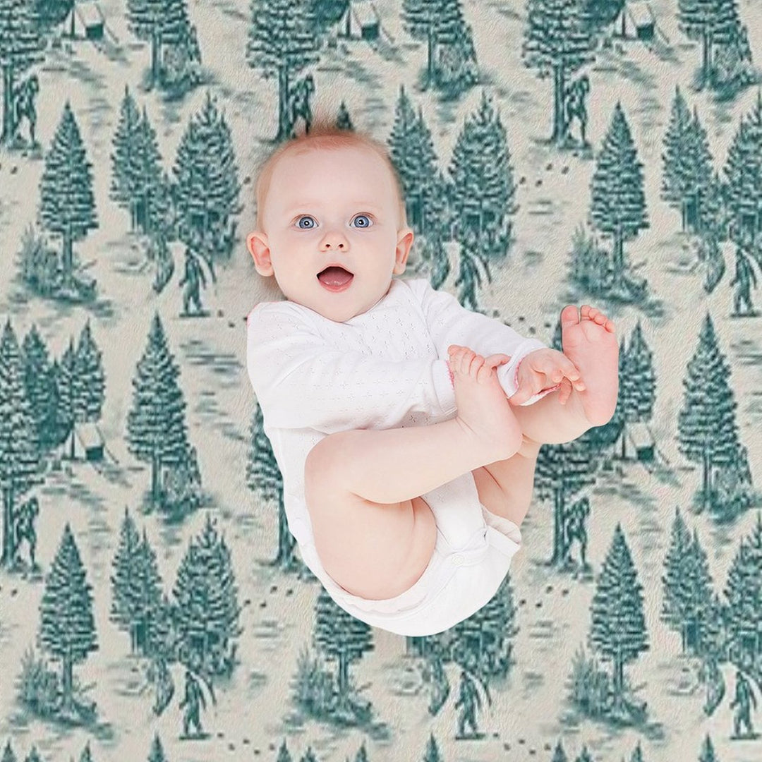 Bigfoot  Sasquatch Toile De Jouy in Teal Compact Throw Blanket