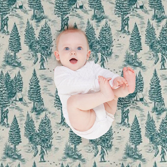 Bigfoot  Sasquatch Toile De Jouy in Teal Compact Throw Blanket