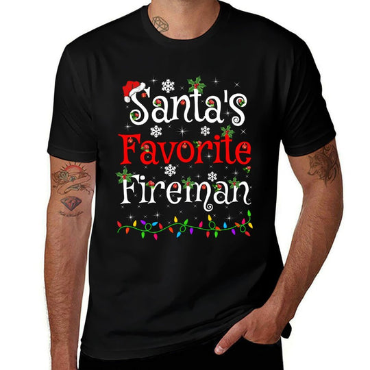 Funny Xmas Lighting Santas Favorite Fireman Christmas  Relaxed-fit T-Shirt
