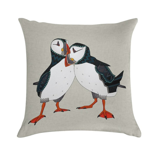 Puffin Pair Warm Grey Soft Decorative Cover Throw Pillow