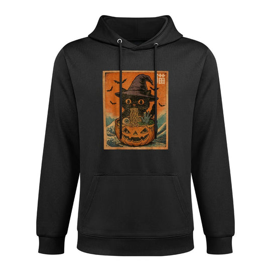Spooky Black Cat Eating Ramen Japanese Halloween Women Girl Relaxed Fit Hoodie