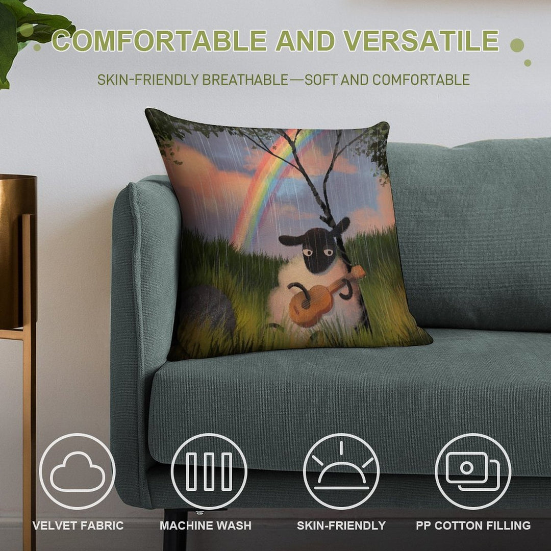 Sheep Playing Guitar Soft Easy Maintenance Throw Pillow