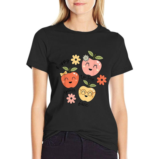 Happy to See Your Face Cute Apple Teacher Back to School  High-quality Stitching T-Shirt