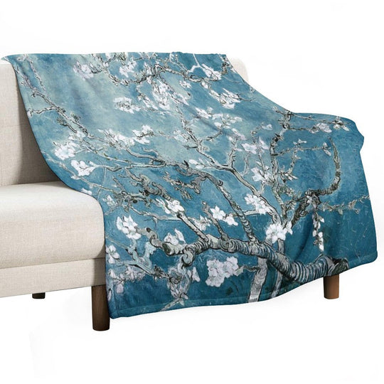 Vincent Van Gogh Almond Blossoms Teal Elegance Machine-washable Throw Blanket