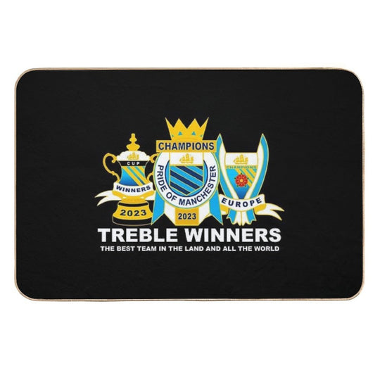 TREBLE Manchester City Trophies 2023 Champions Winners Europe England Cup Durable Bath Mat