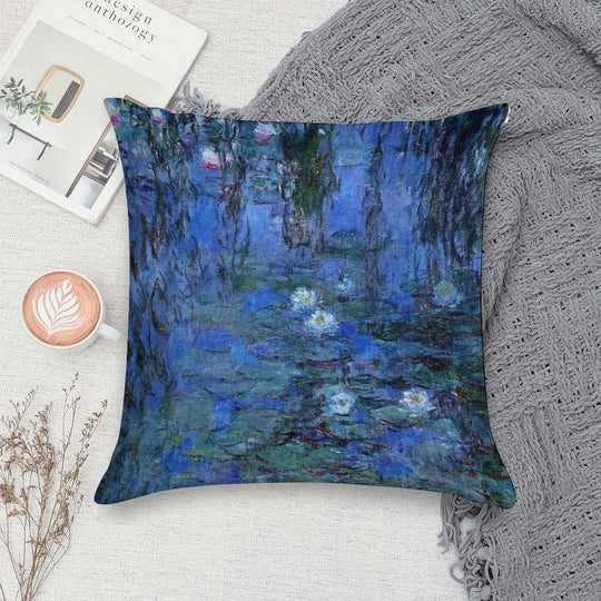 Water Lilies Monet Vibrant Blue Soft Hidden Zipper Throw Pillow