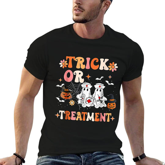 Trick Or Treatment Ghost Paramedic Halloween Nurse  Polyester Blend T-Shirt