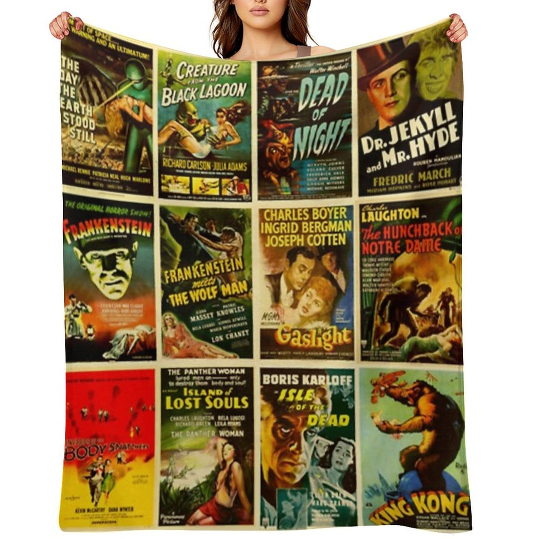 Vintage Classic Horror Monster Movie Posters Velvety-soft Throw Blanket