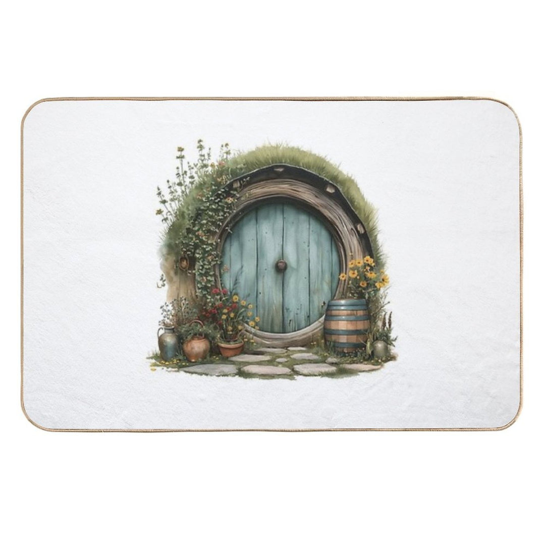 Halfling Round Door in Watercolor - Fantasy  High-Traffic Bath Mat