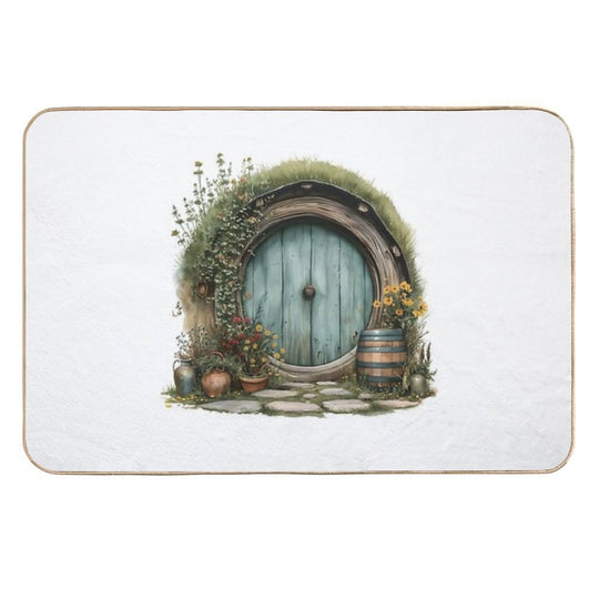 Halfling Round Door in Watercolor - Fantasy  High-Traffic Bath Mat