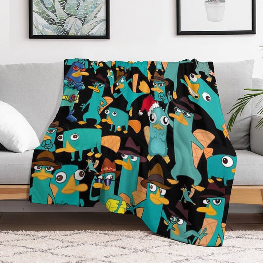 Perry The Platypus Phineas And Ferb Collage Pattern Design - Black Background Compact Throw Blanket