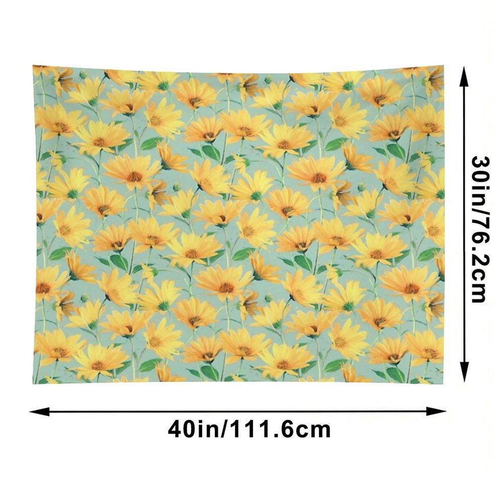 Painted Golden Yellow Daisies on Soft Sage Green Tapestry