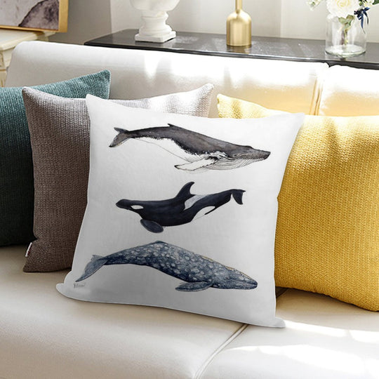 Orca, Humpback And Grey Whale Soft Home Decor Throw Pillow