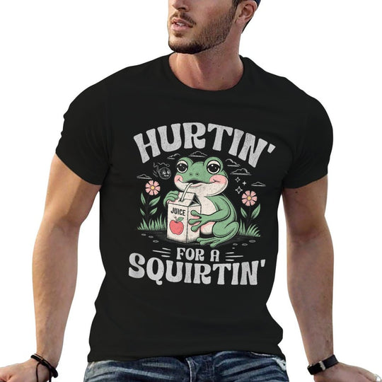 Hurtin for A Squirtin Cute Funny Frog Meme Humor Adult Joke  Ribbed Collar T-Shirt