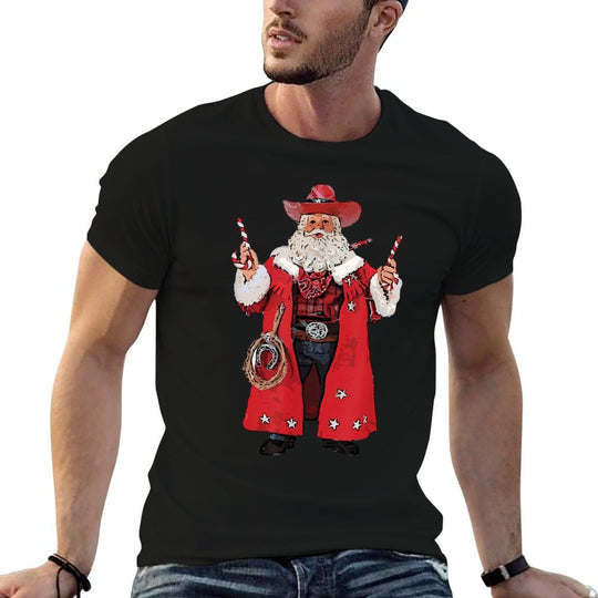 Retro Merry Christmas Howdy Santa Cowboy Western Santa  Slim-fit Cut T-Shirt
