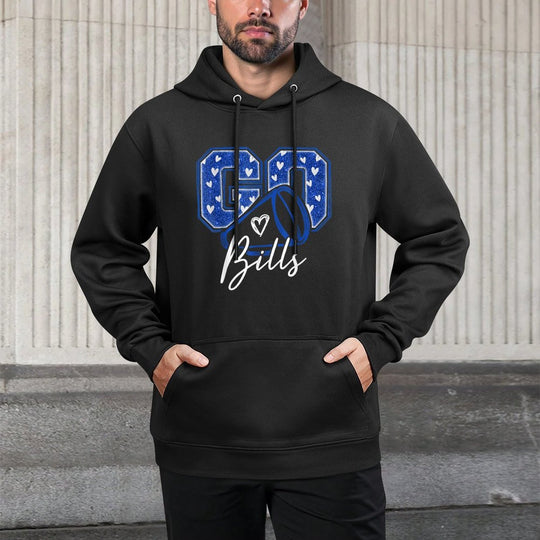 Go Cheer Bills Design for Man Women Girls Kids Machine Washable Hoodie