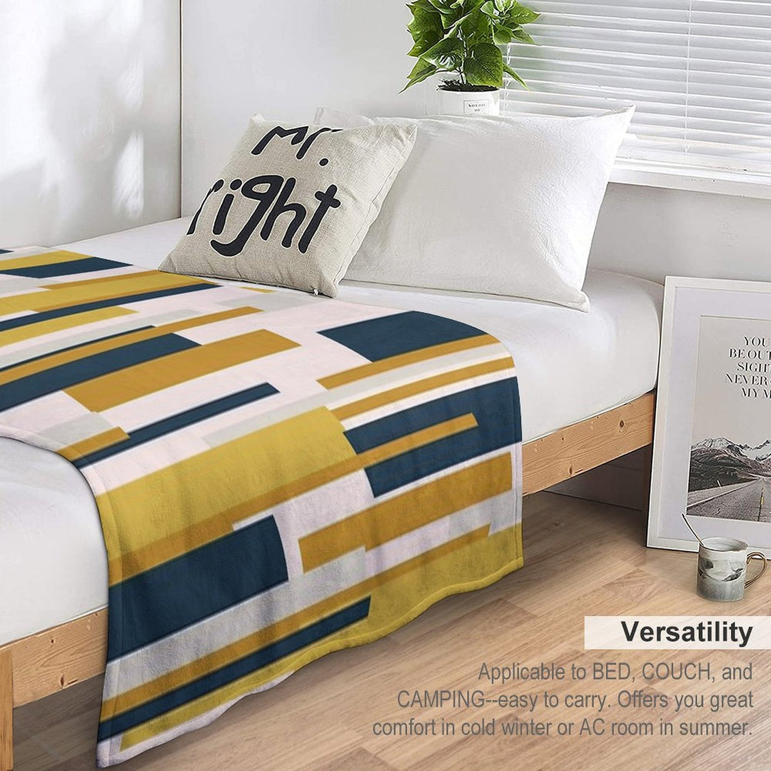 Wright Midcentury Modern Geometric Abstract Pattern in Mustard Yellow, Navy Blue, And Pale Blush Anti-pilling Throw Blanket