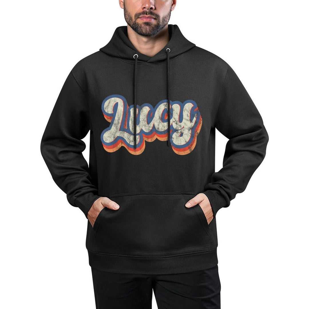 Lucy Personalized Name Custom Lettering 70s Kangaroo Pocket Hoodie