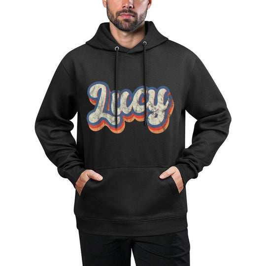 Lucy Personalized Name Custom Lettering 70s Kangaroo Pocket Hoodie