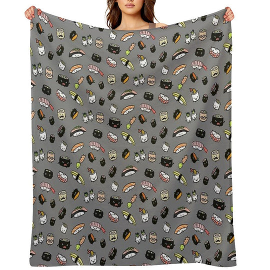 Kawaii Sushi Party Machine-washable Throw Blanket