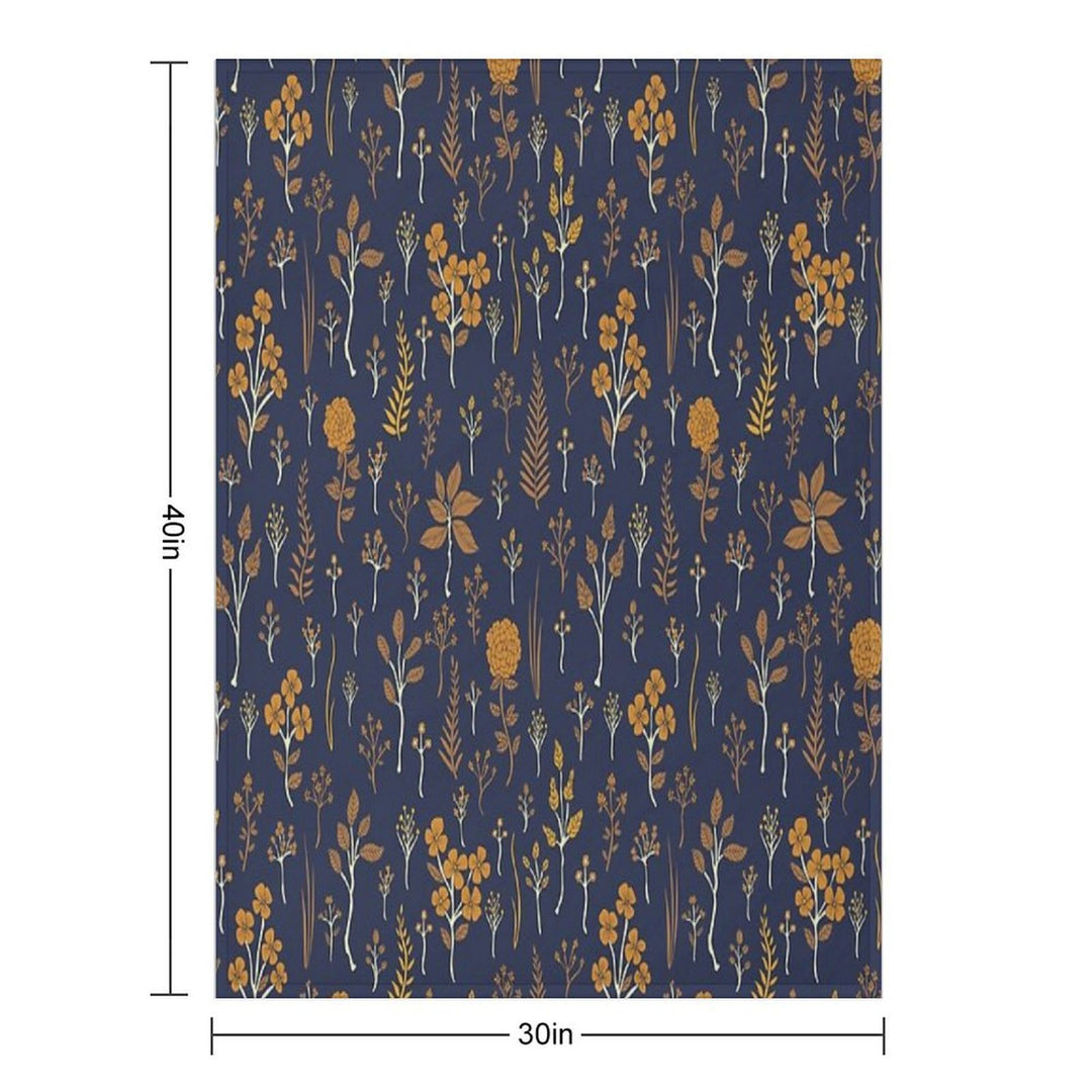 Navy Blue & Mustard Yellow Floral Pattern Comfort Throw Blanket
