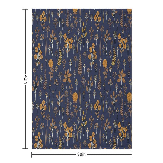 Navy Blue & Mustard Yellow Floral Pattern Comfort Throw Blanket