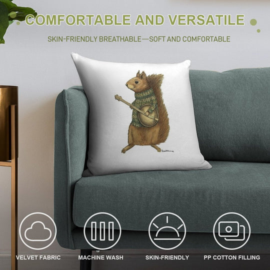 Squirrel with A Banjo Soft Reinforced Edging Throw Pillow