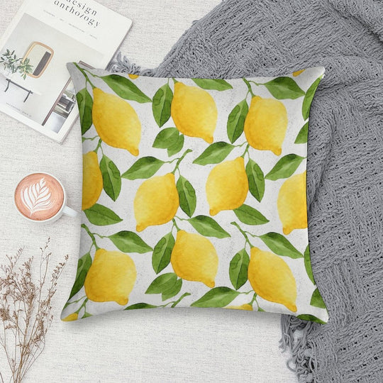 Watercolor Lemon Pattern Soft Durable Construction Throw Pillow