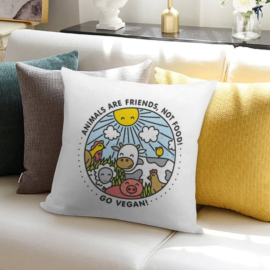 Animals Are Friends, Not Food! Go Vegan! Soft Bedroom Essential Throw Pillow