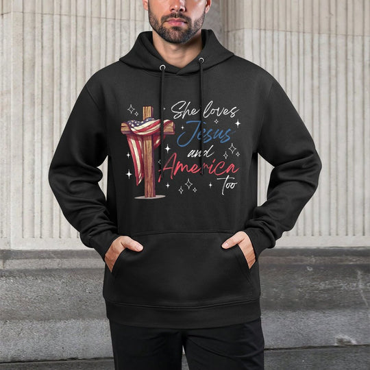 She Loves Jesus And America Too USA 4th of July Women Casual Wear Hoodie