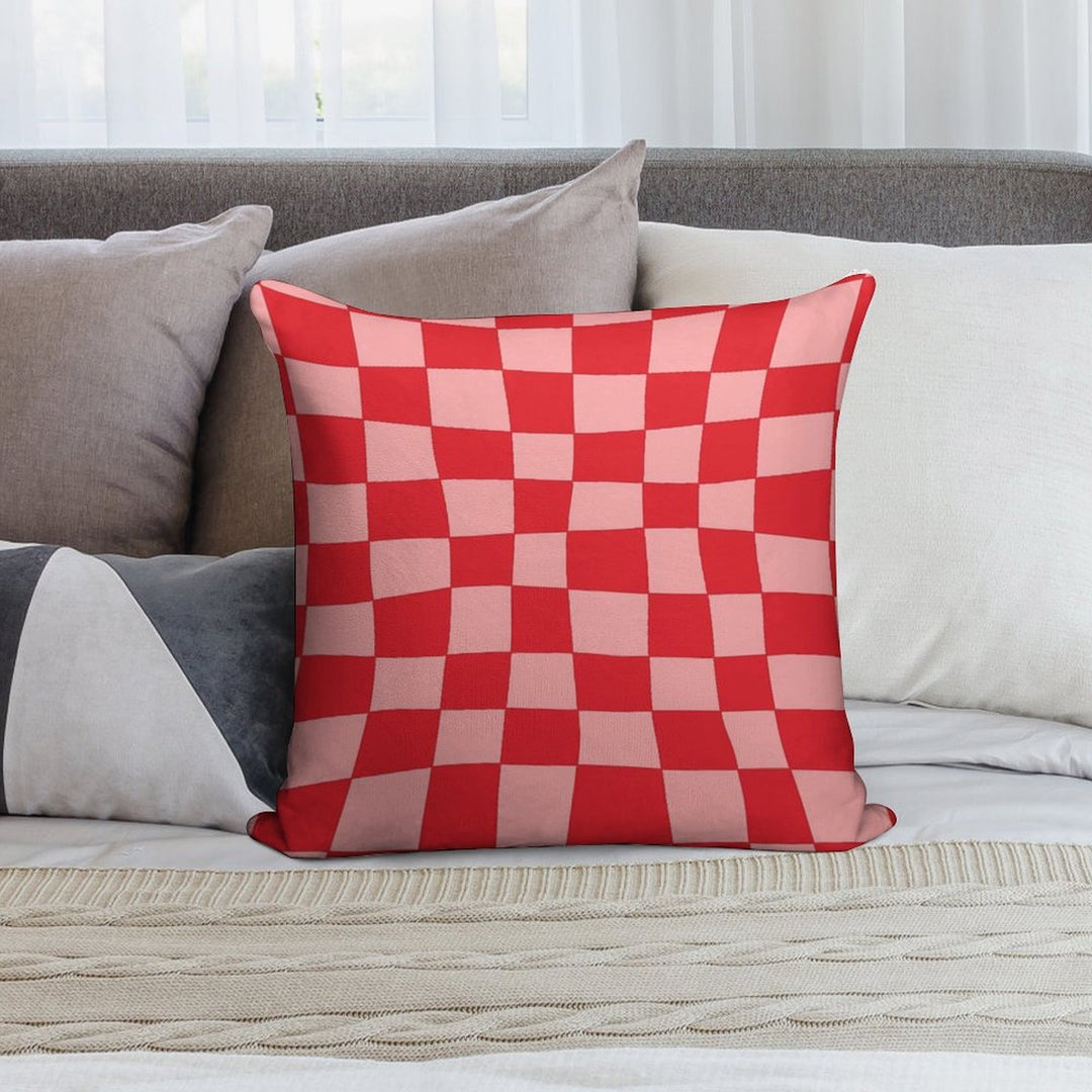 Hand Drawn Checkerboard Pattern (redpink) Soft Hidden Zipper Throw Pillow