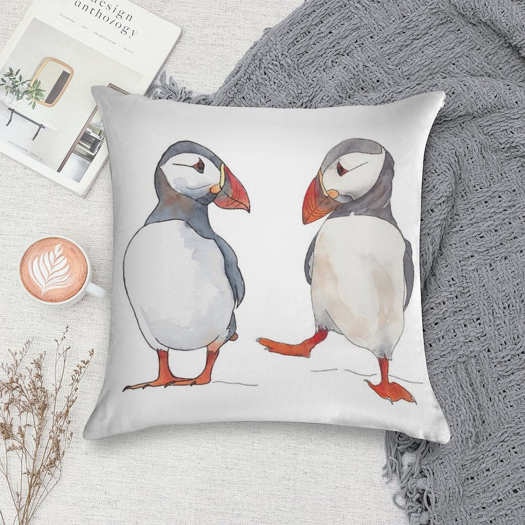 Puffin Friends Dancing - Illustration Soft Anti-Pilling Throw Pillow