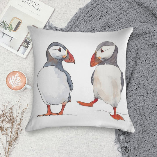 Puffin Friends Dancing - Illustration Soft Anti-Pilling Throw Pillow