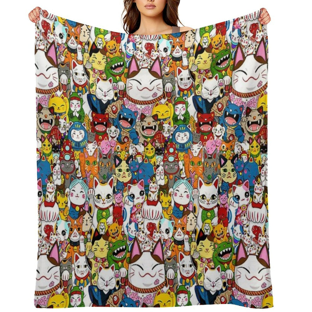 Maneki Neko (Lucky Cat) Collection Eco-conscious Throw Blanket