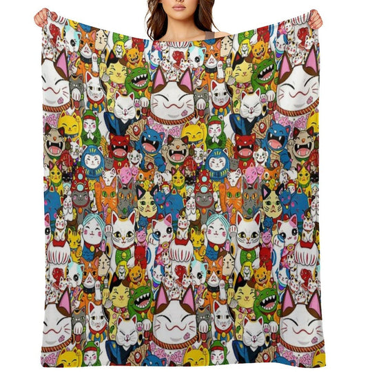 Maneki Neko (Lucky Cat) Collection Eco-conscious Throw Blanket