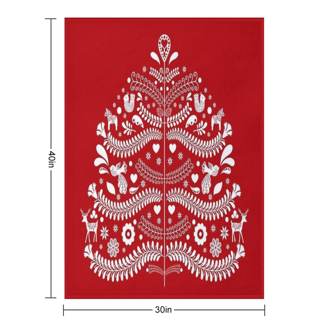 White Scandinavian Christmas Tree on Red Versatility Throw Blanket