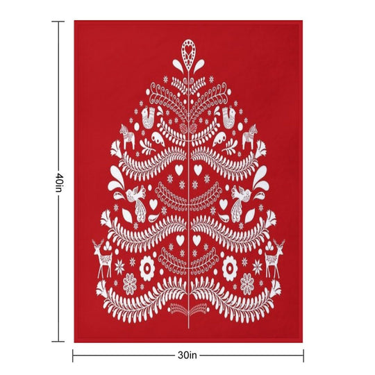 White Scandinavian Christmas Tree on Red Versatility Throw Blanket