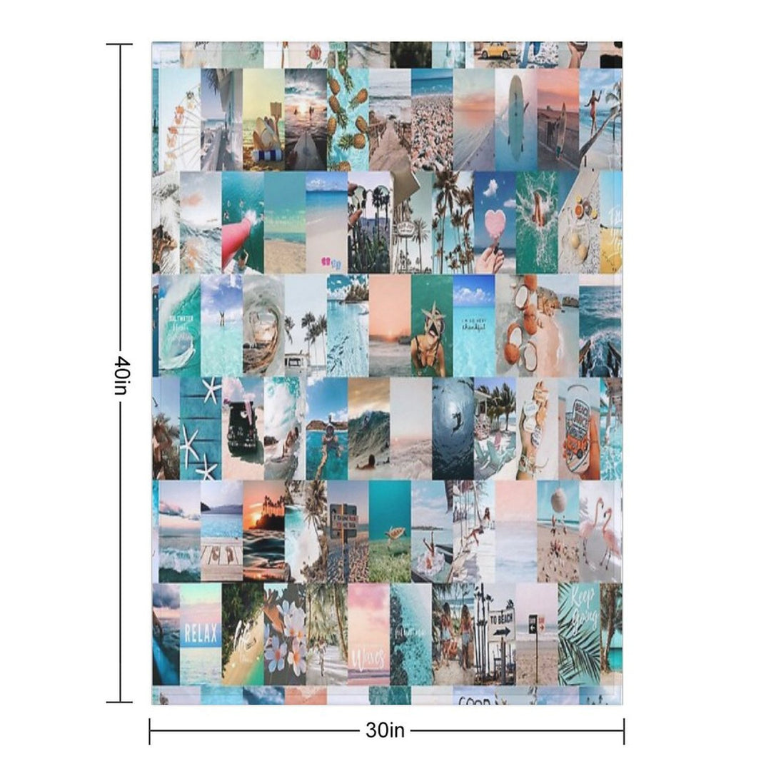 Beach Aesthetic Collage Easy Care Throw Blanket