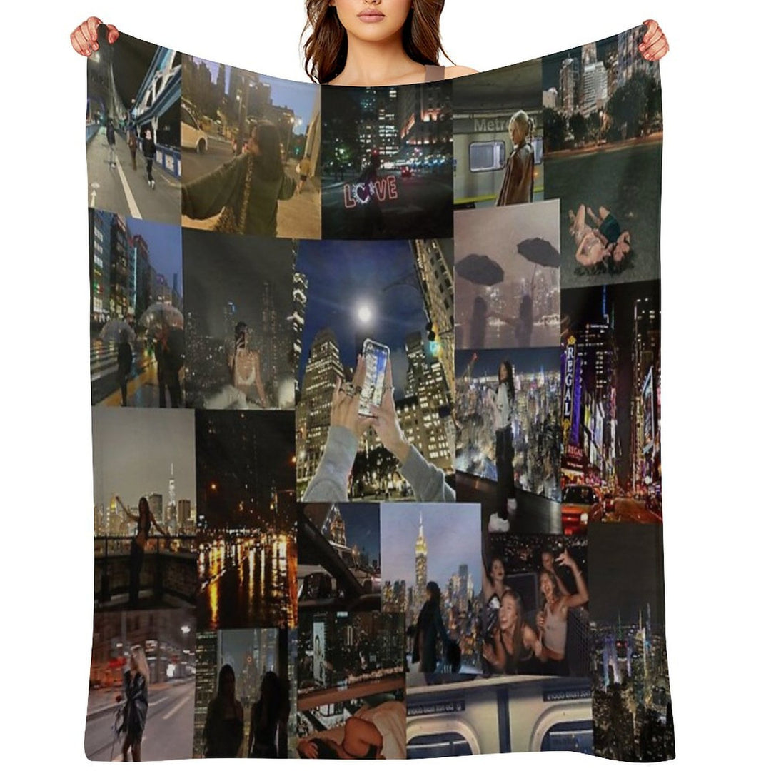 City Night Life Aesthetic Collage Premium Throw Blanket