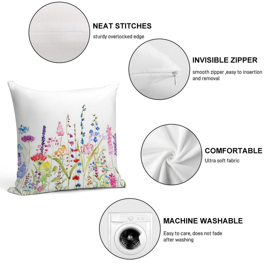 Hand Painted Colorful Wild Flower Field Soft Multiple Sizes Throw Pillow