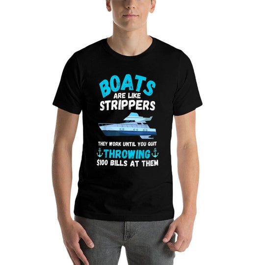 Boating Boat Owner Boats Are Like Strippers Pontoon Funny  Ribbed Collar T-Shirt