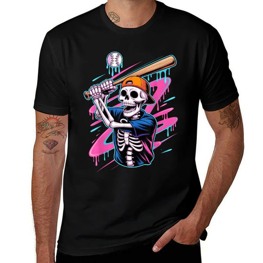 Skeleton Baseball Drip Boy Youth Dripping Baseball Halloween  Oversized Silhouette T-Shirt