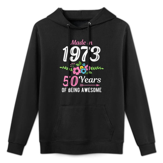 Womens Made In 1973 Floral 50th Birthday Adjustable Hood Hoodie