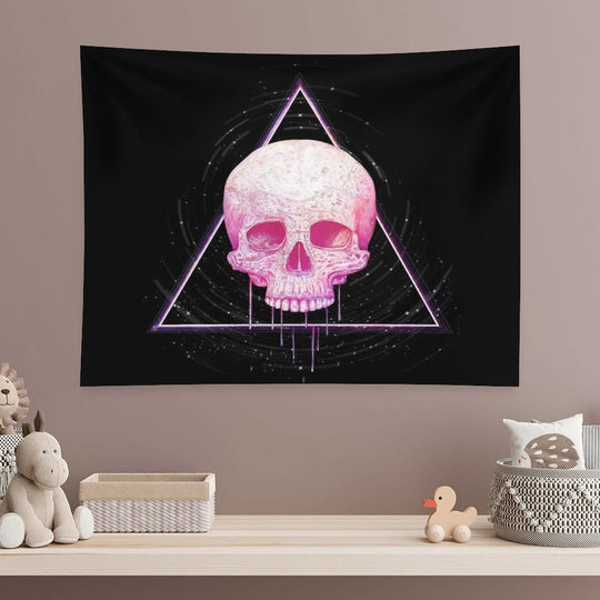 Skull in Triangle on Black Tapestry