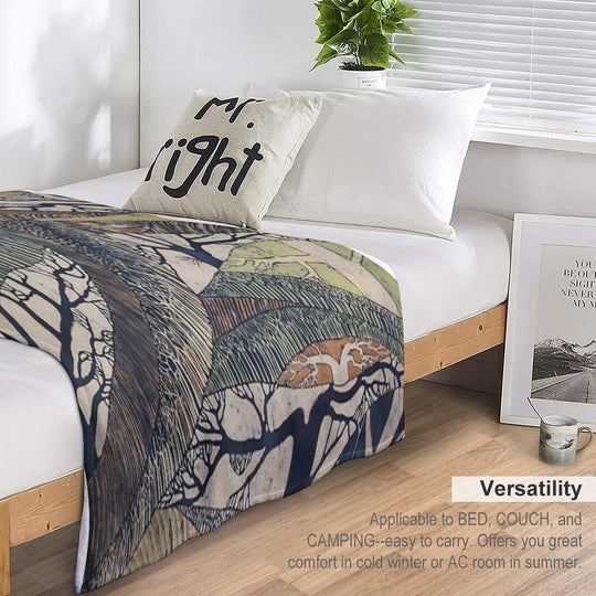 Marching Trees 1970's Batik Travel-friendly Throw Blanket