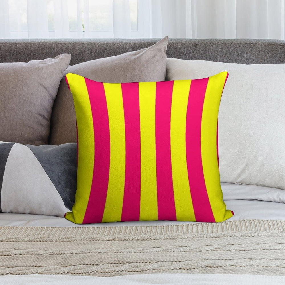 Bright Neon Pink And Yellow Vertical Cabana Tent Stripes Soft Reinforced Edging Throw Pillow