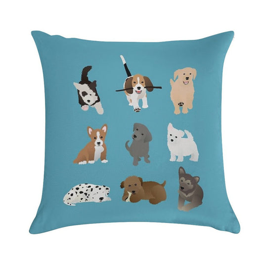 Puppies (blue) Soft Shrink-Resistant Throw Pillow